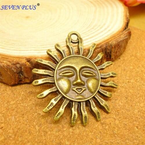 Factory Price 3 Pieces/Lot 34mm*30mm Antique Bronze Or Antique Silver Plated Charms Metal Sun Charm For Jewelry Making