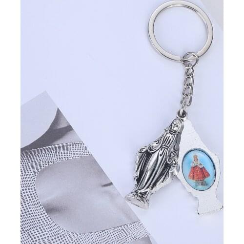 Religious Keychain Virgin Mary Pendant Virgin Rose Flower Frame Christian Keychain Pendant Church Pendant