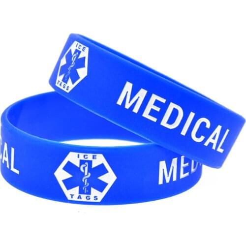1PC ICE Medical Symbol Silicone Wristband Debossed Logo Youth Size