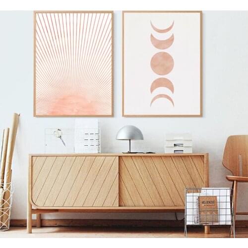 Mid Century Modern Wall Art Canvas Print Neutral Wall Picture Boho Decor Abstract Sun Art Painting Home Decor Moon Phases Poster