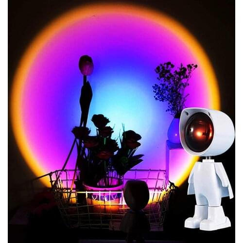 USB Projection LED Night Light 360°Rotation Sunset Rainbow Robot Lamp Projector Bedroom Atmosphere Lamp Living Room Floor Light