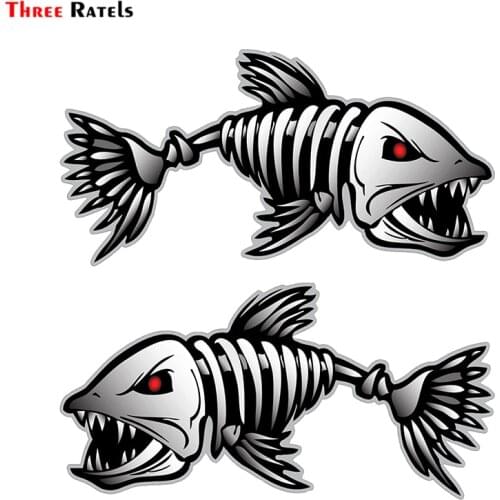 Three Ratels FC69 Digital Skeleton Fish Vinyl Car Sticker Decals for Car Boat Fishing Graphics Bone Fighting Angry Fish Sticker