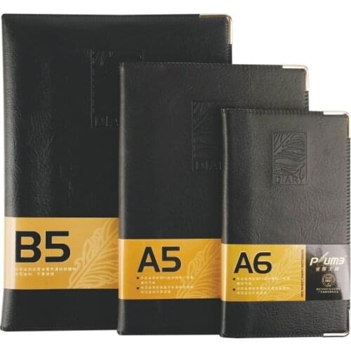 High End A5 A6 Black Color Faux Leather Soft Bound Notebook Journal With Emboss LOGO