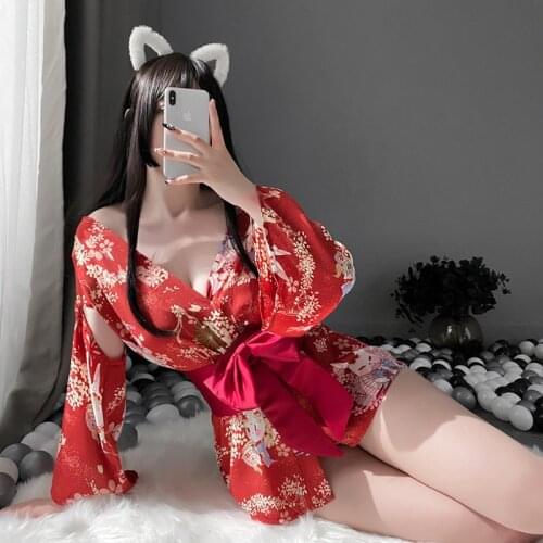 Japanese Kawaii Kimono Lolita Sleepwear Nightgown Robes for Women Fairy Anime Style Cosplay Bathrobe Sexy Lingerie Dress Cartoon