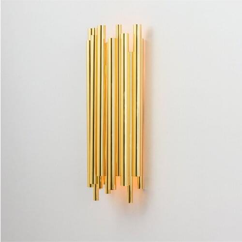 Nordic bright gold pipe wall lamps hotel modern living room villa industrial bedroom decor Organ shade sconces lights fixtures