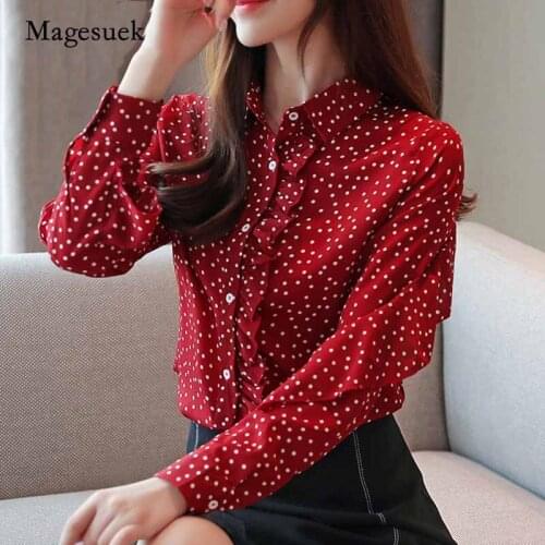 2020 New Autumn Fashion Chiffon Women Clothing Casual Elegant Women Tops Long Sleeve Turn-down Collar Polka Dot Blouses 5980