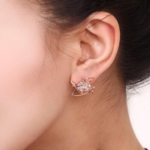 New Hollow Out Stud Earrings Zircon Square Stud Earrings For Women brincos Fashion Jewelry