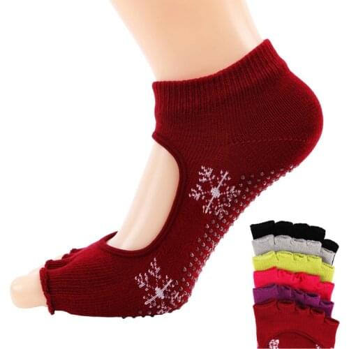 Women Backless Yoga Socks Half Toe Non Slip Ladies Massage Sport Socks Half-fingers Cotton Thicken Warm Exercise Running Hose
