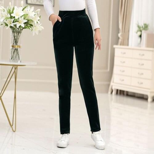Women 2020 Autumn Winter Gold Velvet Elastic Waist Casual Pants New Solid Trousers Female Thicken Warm Pants Plus Size 5XL S440