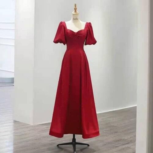 Evening Dress Simple Bow Strapless A-Line Pleat Empire Short Sleeves Elegant Floor-Length New Party Formal Dresses Woman B834