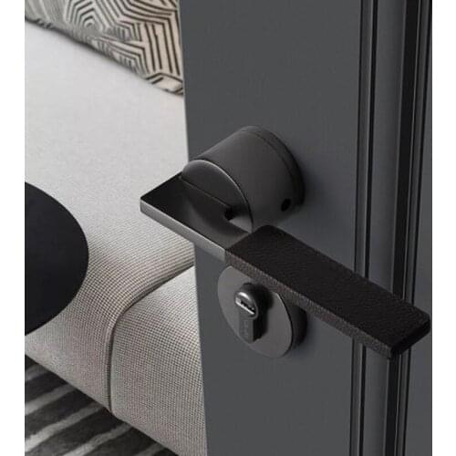 1 set European Style Leather + zinc alloy Door Handle Lock Interior Bedroom/Bathroom lock Anti-theft Home Room Safety Door Lock