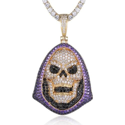 100% Micro Zircon Hip Hop Halloween Skull Ghost Pendant Necklace For Men Jewelry Party Custom Accept Bling Bling