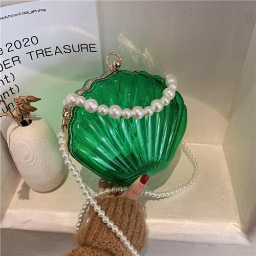 Clear Acrylic Evening Bag Women 2021 Summer Top Handle Dinner Pearl Clutch Purses Ladies Transparent Shell Handbag Party XA71E