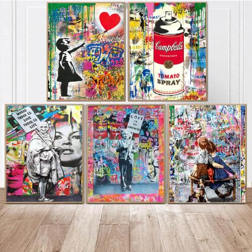 DIY 5D Diamond Painting Graffiti Art Abstract Girl with Balloon Street Full Square/Round Diamond Embroidery Cross Stitch Mosai
