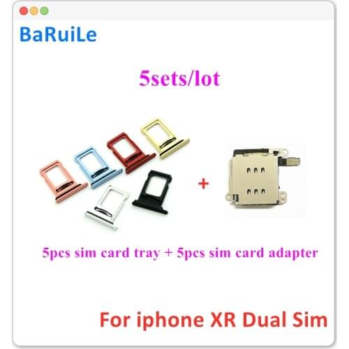 BaRuiLe 5set for iPhone XR Dual SIM Card Reader flex cable +SIM Card tray Holder Slot Adapter Replacement Parts