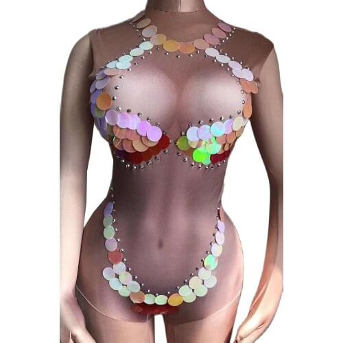 Shining Colored Women Skinny Elastic Romper Sleeveless Evening Prom Party Diamond Birthday Celebrate Bodysuits Nightclub Costume