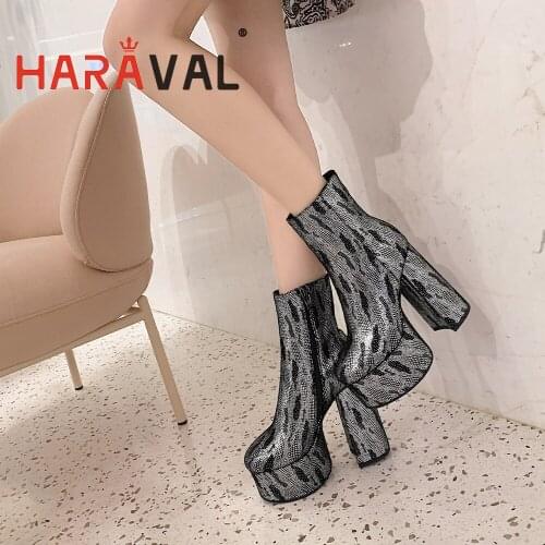 HARAVAL Women Motorcycle Boots Shoes High Heels Autumn Winter Elegant Sexy Fashion Shoes Women Thick Bottom PlatformE395L