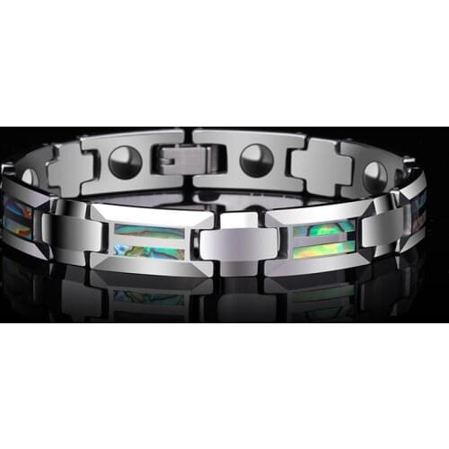New Stunning 10mm Width Tungsten Links Bracelets for Men High Polished Inlay Color Shells and Magnetic Stones Length 20.5cm