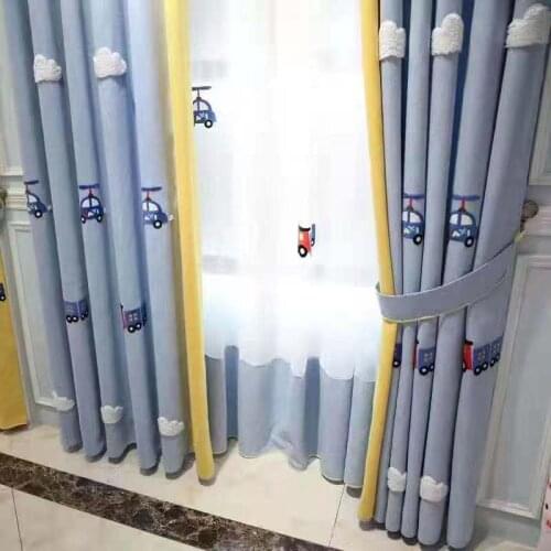 Childrens Room Cartoon Curtains Boys And Girls Bedroom Living Room British American Korean Airplane Train Custom