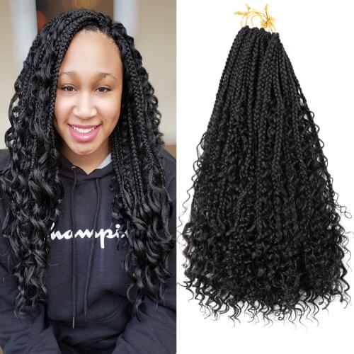 Belle Show Long Goddess Curly Hair Bohemian Synthetic Braiding Hair Extensions Ombre Messy Box Braids Crochet Hair Black Brown