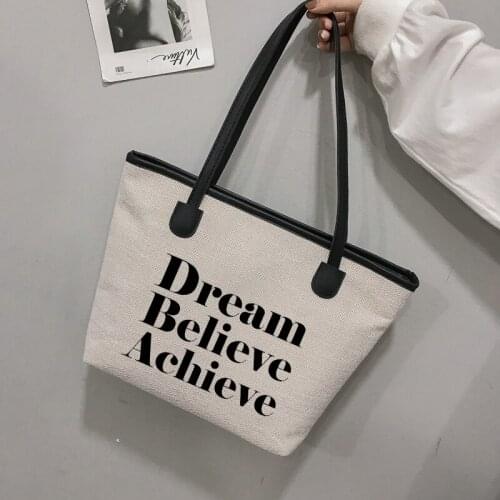 Dream Believe Achieve Printed Gifts for Her Canvas Shopping Bag Tote Bag Shoulder Bag Students Tote Book Bag Shopper