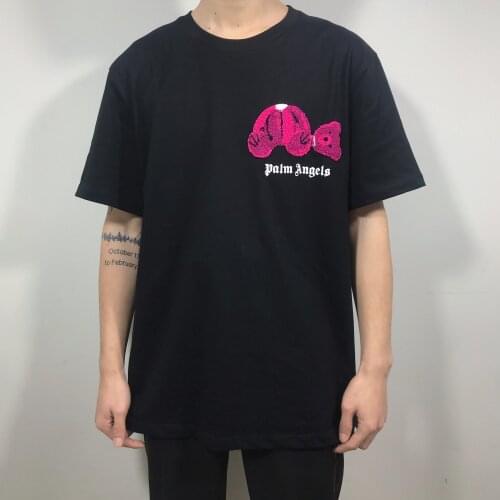 Palm Angels Flocking Embroidered Broken Bear Short Sleeve Round Neck Casual Mens Womens T-shirt