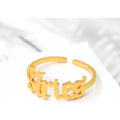 12 Constellation Old English Ring For Women Men Stainless Steel Letter Font Pisces Sagittarius Capricorn Collier Adjustable Ring