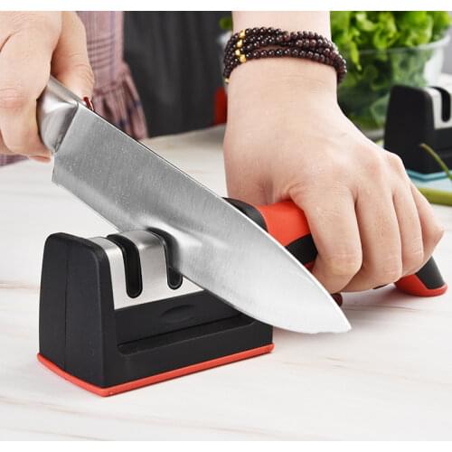 Red Three-stage Knife Sharpener Knife Sharpener with Replaceable Blade Hand Tool Sharpening Kitchen Knives and Scissors Home