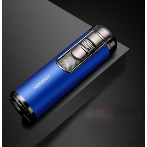 Four Straight Into The Lighter Creative Mens Blue Flame Windproof Cigarette Lighter High Firepower Cigar Lighter Smoking Gifts
