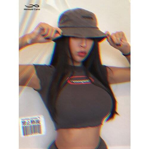 Mermaid Curve Crop Top Short Sleeve T-shirt + Short Skirt Women Stretch Fit For Tennis or Golf Sportswear Tight Fitness T-shirt