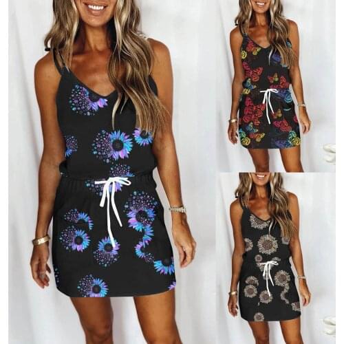 Summer WomenS Dress New Casual Loose Striped Explosive Style Butterfly Element Printing Strappy Vest Suspender Dress платье 50