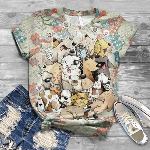 Fashion casual mens and womens summer round neck 3D puppy print T-shirt childrens street outdoor comfortable inch shirt