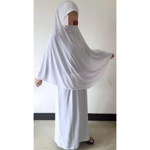 Fashion Solid Color Women 2 Pieces Muslim Hijab Skirts Islamic Turban Arab Scarf Shawls Set Prayer Clothes