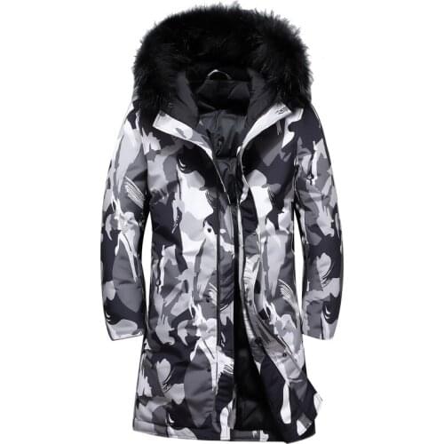 -30 C Russia Winter Windbreaker Camouflage Mens Winter Jackets Fur Collar Long Coat Men Long White Duck Down Jacket Men 3XL