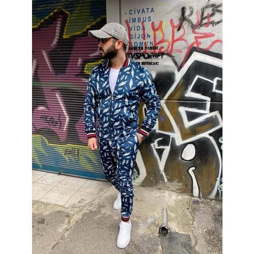 TENJINGE Men sets Hawaiian Suit 2 Pieces Sport Suits European American Trends 3D Print ZipperSlim Casual Fashion Tracksuits 3XL