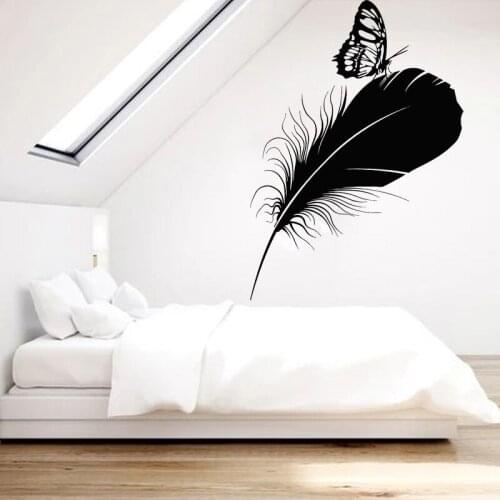Mural Feather Wall Stickers Butterfly Vinyl Decal Creative Living Room Decoration Exquisite Interior Design Home Decor O225