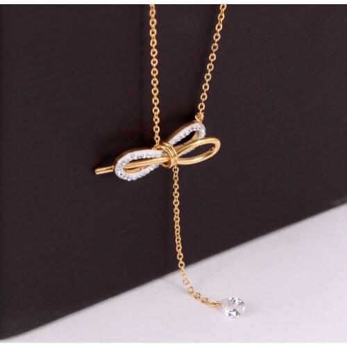 Wholesale Bow Crystal Pendant Stainless Steel Necklace Bohemian Style Clavicle Necklace Ladies Jewelry Gift Free Shipping