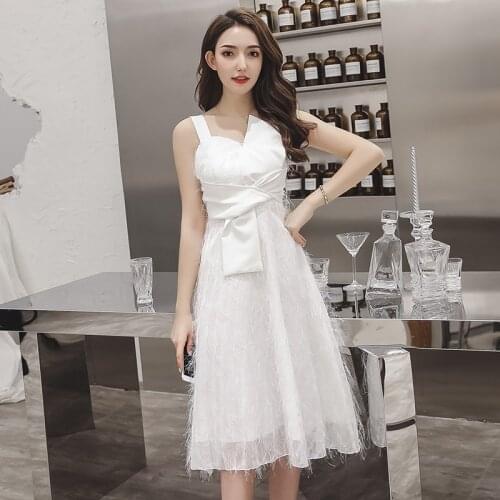 Elegant Dress For Women 2019 Summer Autumn Dresses Female Sleeveless Spaghetti Strap Birthday Party Dress White Black