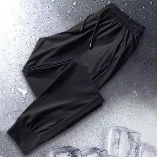 Casual Pants Summer Thin Quick-drying Cropped Trousers Man Cool Down Icy Ice Silk Pants Plus Size Trousers Loose