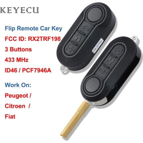 Keyecu Flip Remote Key Fob for Fiat 500L MPV Ducato for Citroen Jumper for Peugeot Boxer 433MHz ID46 Chip Marelli BSI RX2TRF198
