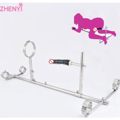 Bondage Frame Dog Slaves BDSM Devices Set Handcuffs Wrist Cuffs Fetters Anklet Collar Dildo Screw Lock Stainless Steel SM Toys