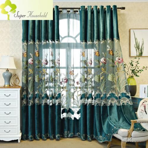 European Chenille Luxury Embroidered Curtains for Living Room Tulle Sewing Cloth Curtain in Bedroom Kitchen Window Treatments