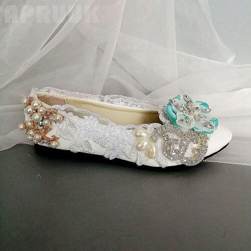 LUXURY crystal rhinestones flats shoes woman green flower lace plus size flower girl party proms dress flats shoe