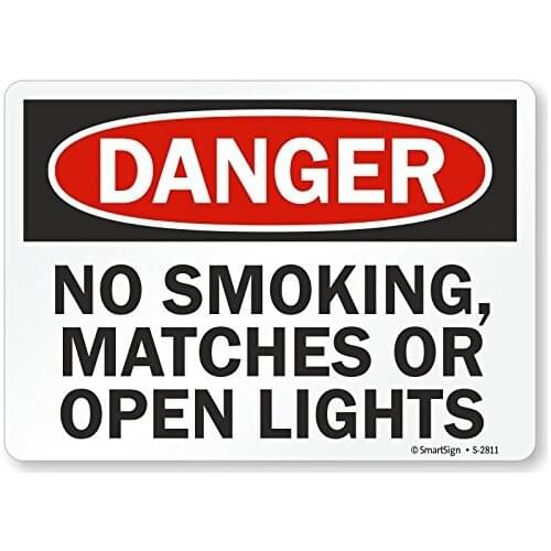 SmartSign Danger No Smoking, Matches Or Open Lights Sign