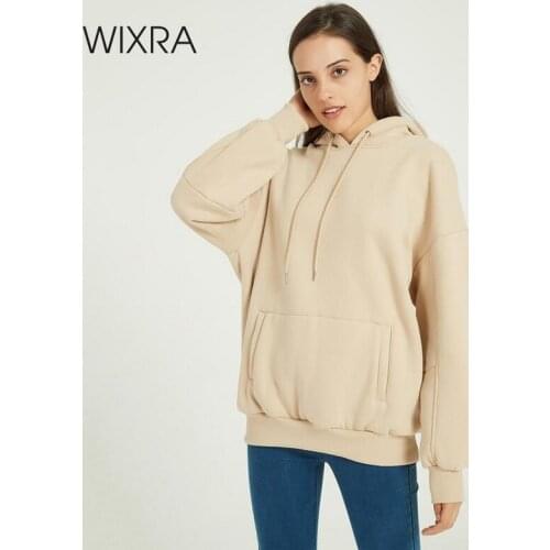 Wixra Women Casual Hooded Sweatshirts Warm Velvet Long Sleeve Loose Solid Tops Autumn Winter Spring Pullover Tops
