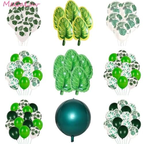 Jungle Safari Party Green Latex Balloons Palm Leaf Foil Ballon Tropical Wild Animal Birthday Party Decoration Air Helium Balloon