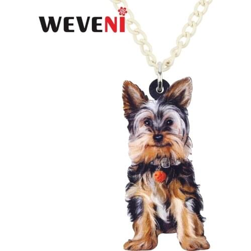 WEVENI Acrylic Cute Smile Sitting Yorkshire Terrier Dog Necklace Pendant Chain Choker Bijoux Jewelry For Women Girl Bijoux Gift