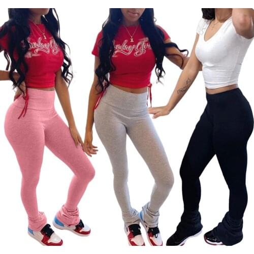 Women Yoga Pants Slims Fit High Waist Stacked Bottom Leggings Skinny Pants Sports Trousers long pants Sweatpants