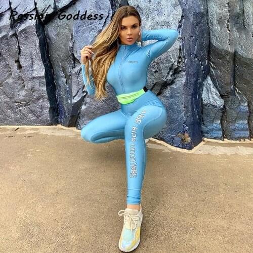Casual Women Long Zipper Jumpsuits Rompers Fitness Slim Long Sleeve Overalls Full Pants Print Black Jumpsuits Macacao Outfits