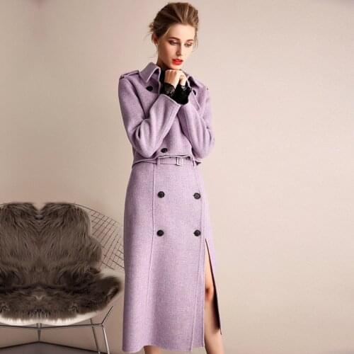 Women s winter coat purple trench style Double sided wool cashmere outwear 2019 autumn plus size ladies overcoats long free ship